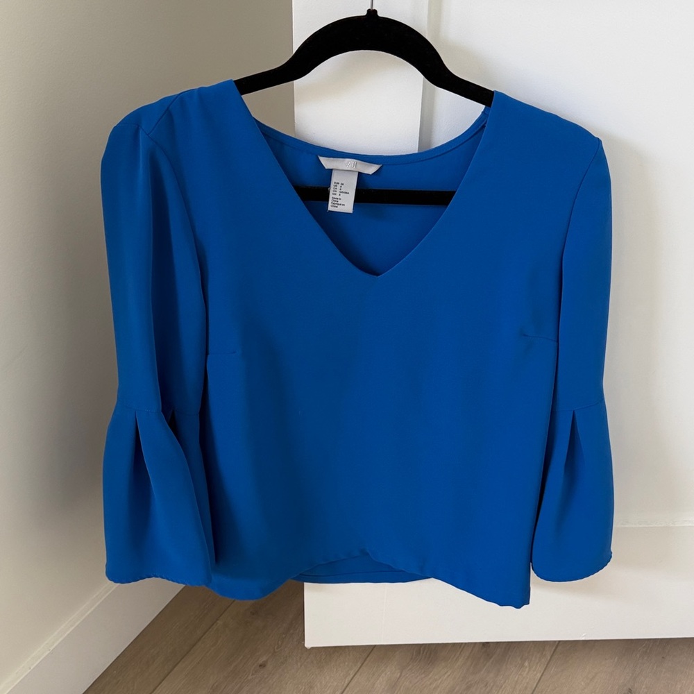 H&M Vibrant Cobalt Blue V-Neck Blouse